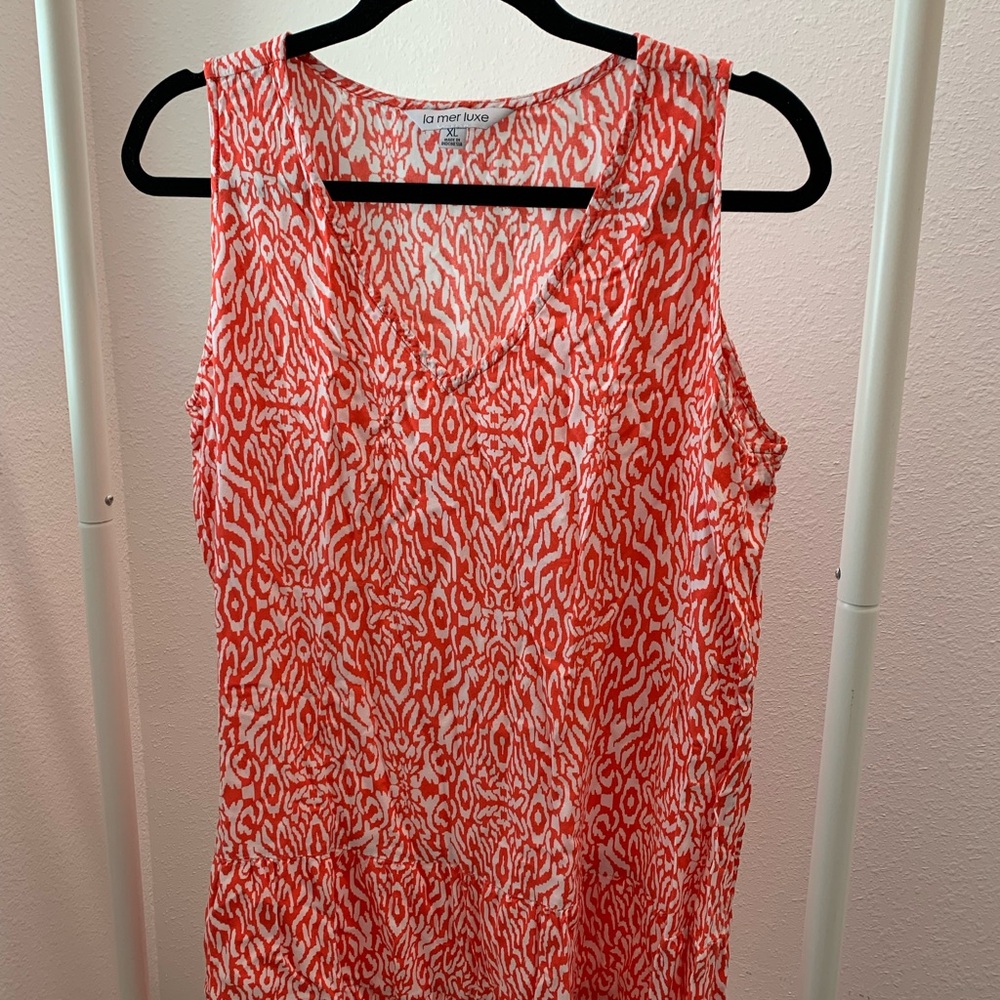 Chic La Mer Luxe Orange and White Tunic Short Dress XL